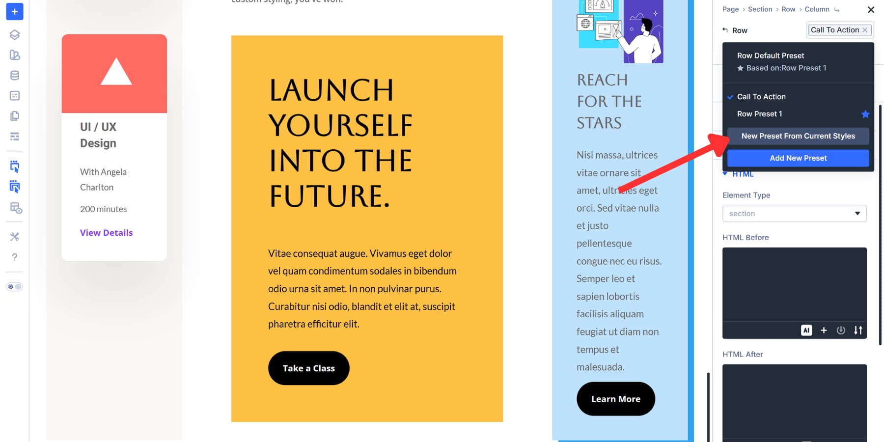 A screenshot of adding a new preset from current styles for an element in Divi 5