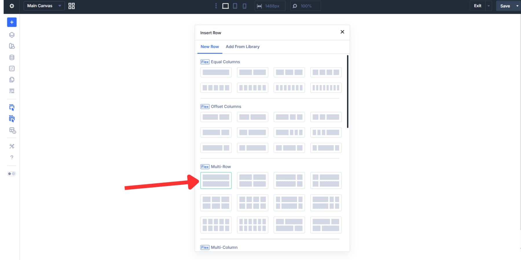 A screenshot of adding a two row column to the footer