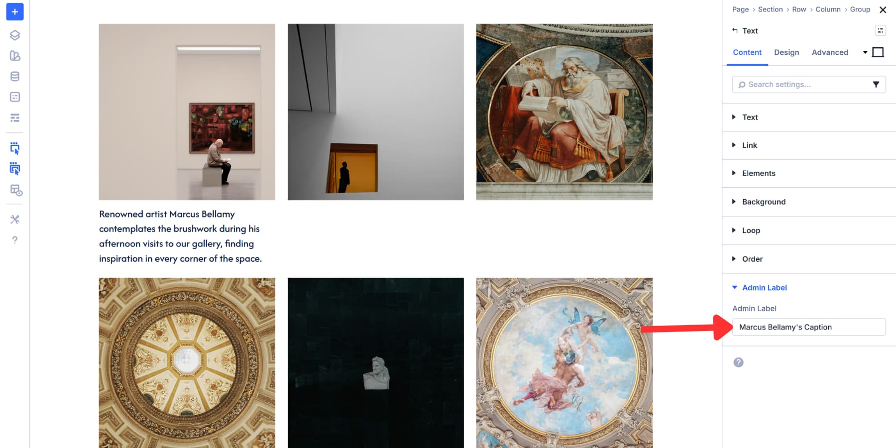 A screenshot of adding an admin label for an image's caption in Divi 5