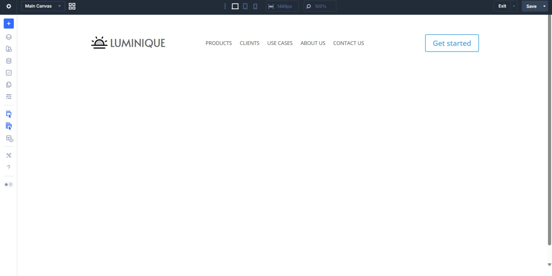 A screenshot of building a basic header in Divi 5 with no styling