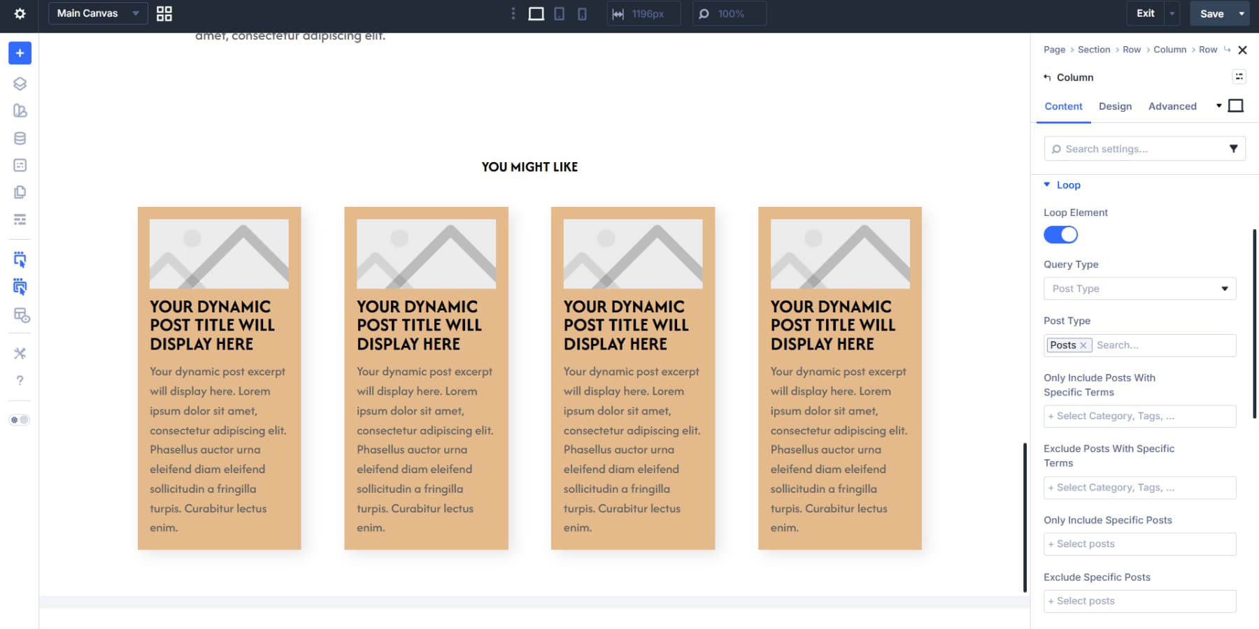 A screenshot of enabling loops for the additional posts sections in Divi 5