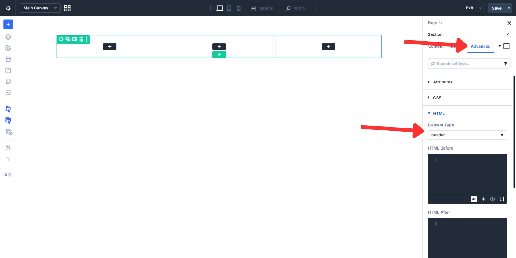 A screenshot of where to update the HTML element type in Divi 5