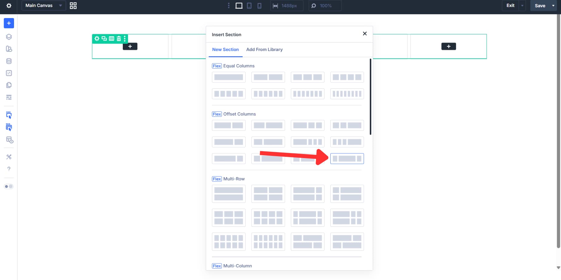 A screenshot of which flexbox layout we are choosing to use as header in Divi 5
