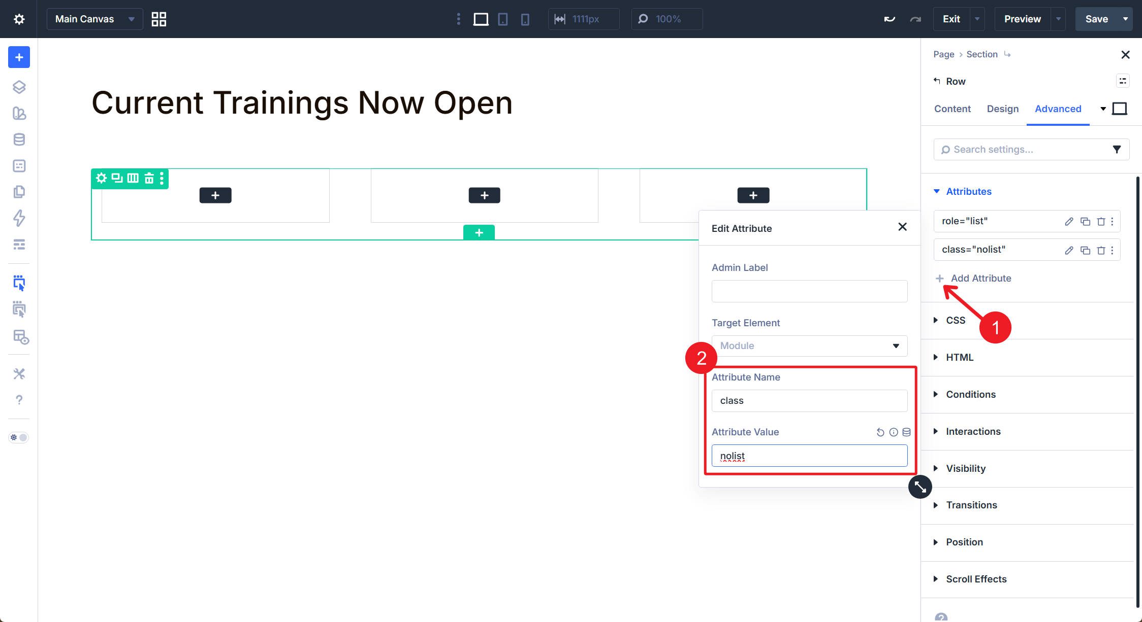 Add class=nolist to loop row