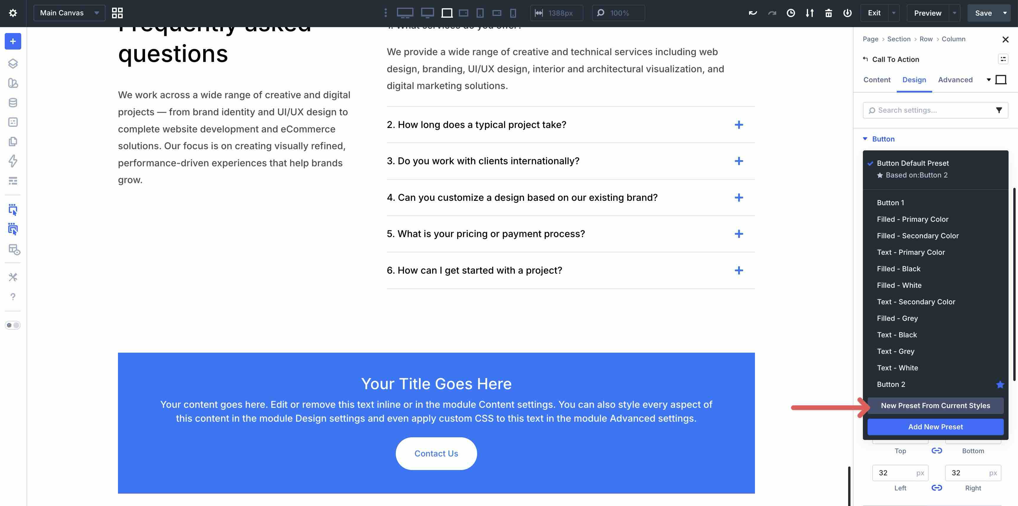 New Preset From Current Styles