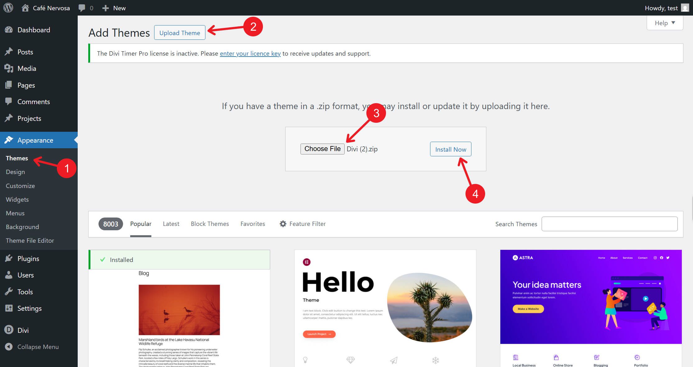 Upload Divi 5 to Theme Area to Install