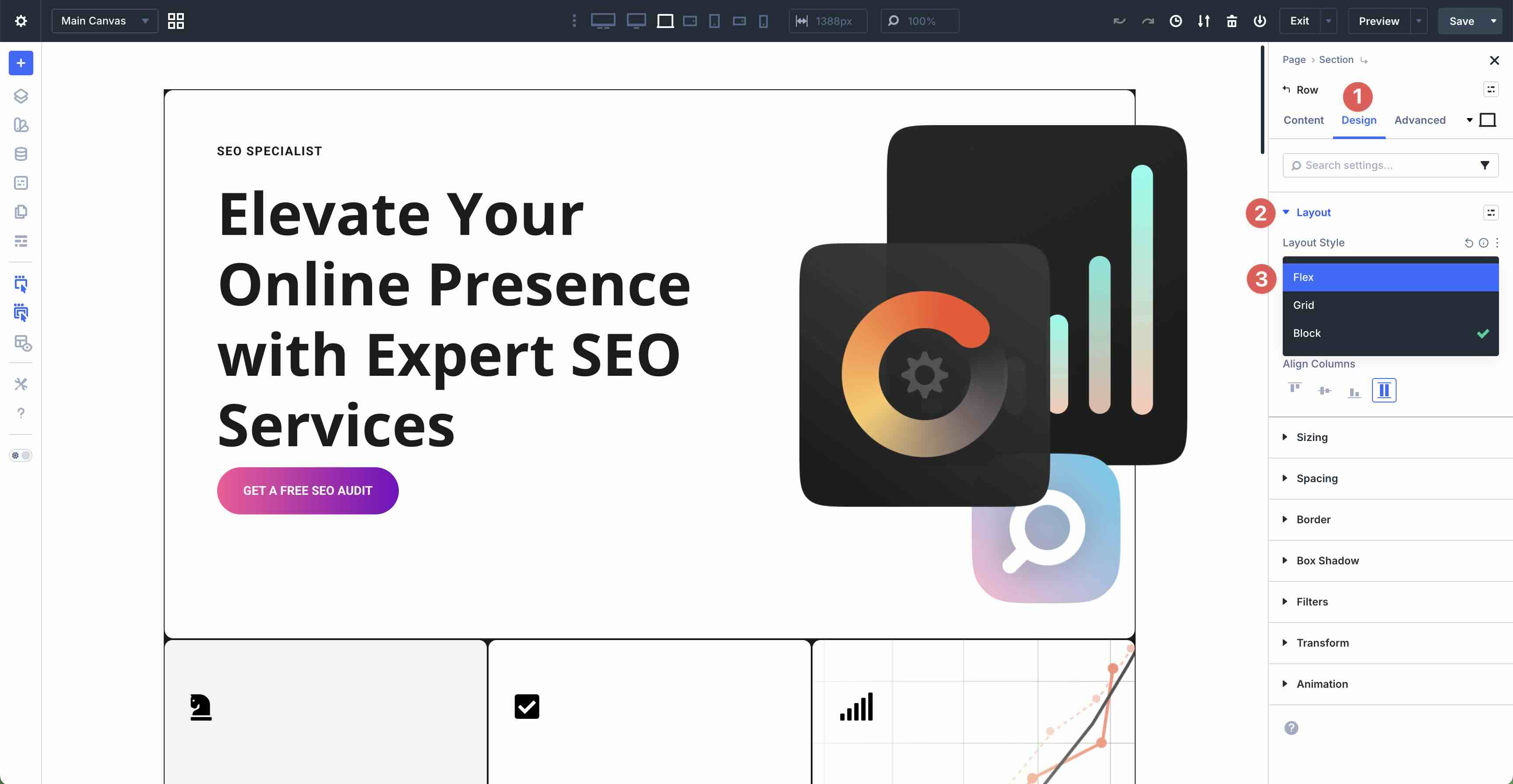 block to flex layout system in Divi 5