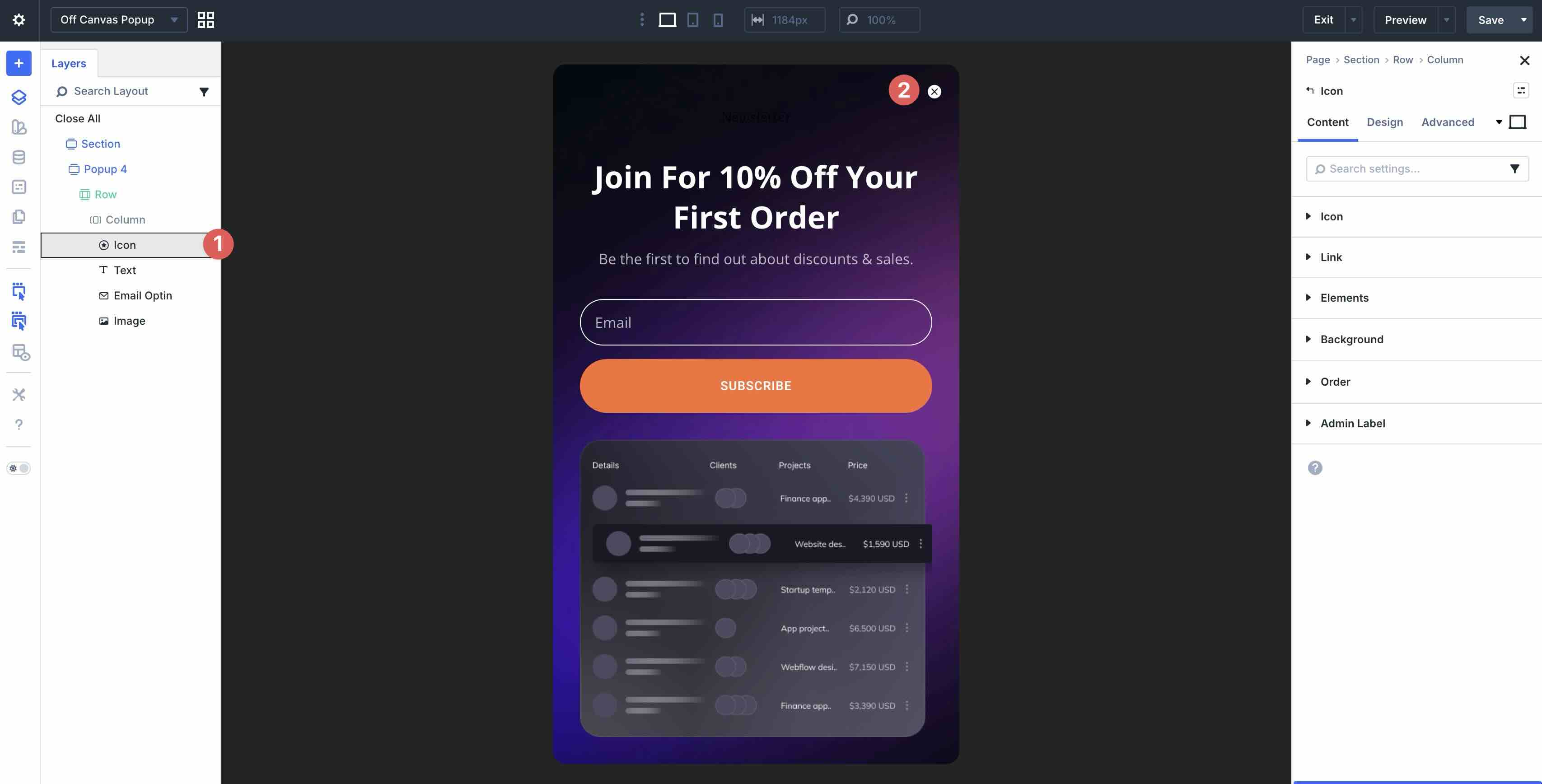 assigning a close Interaction on a popup
