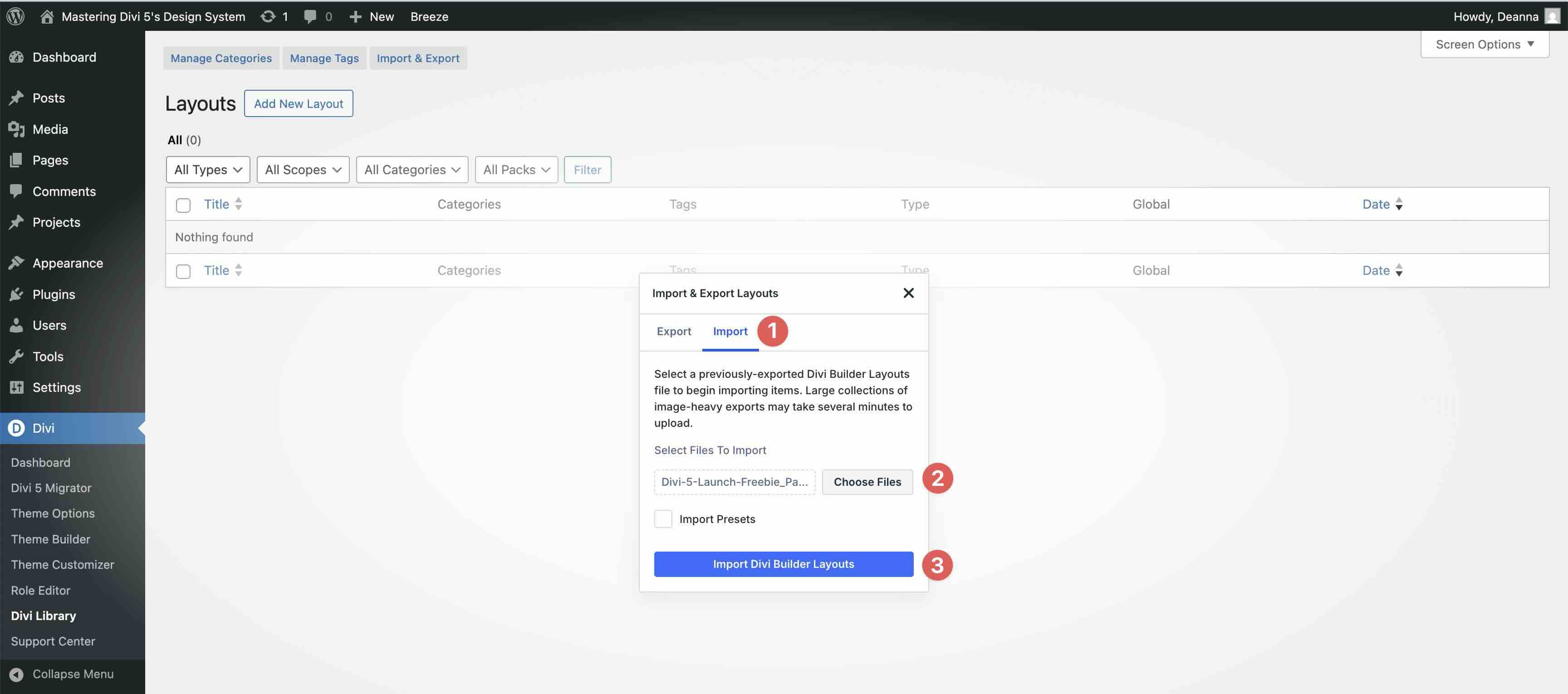 import divi builder layouts