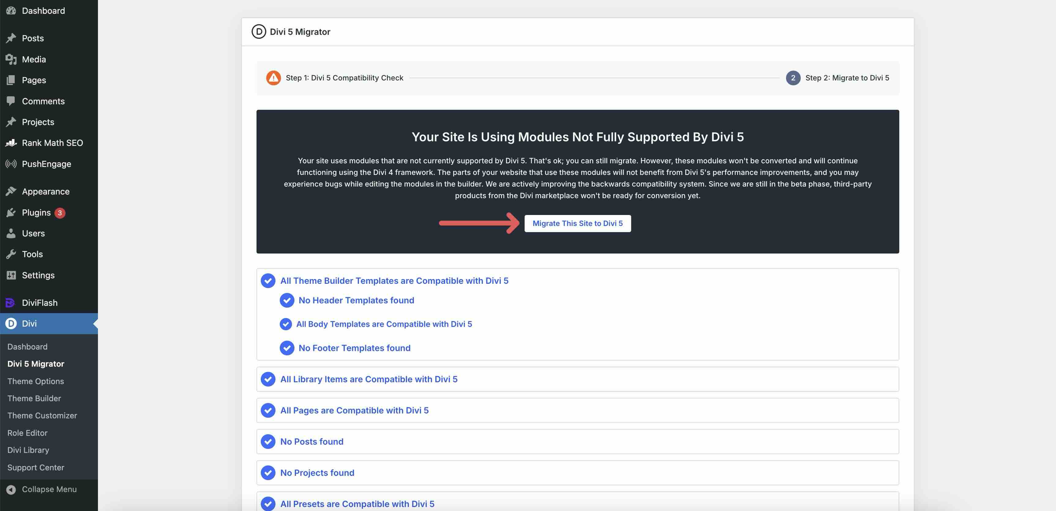 migrate this site to Divi 5