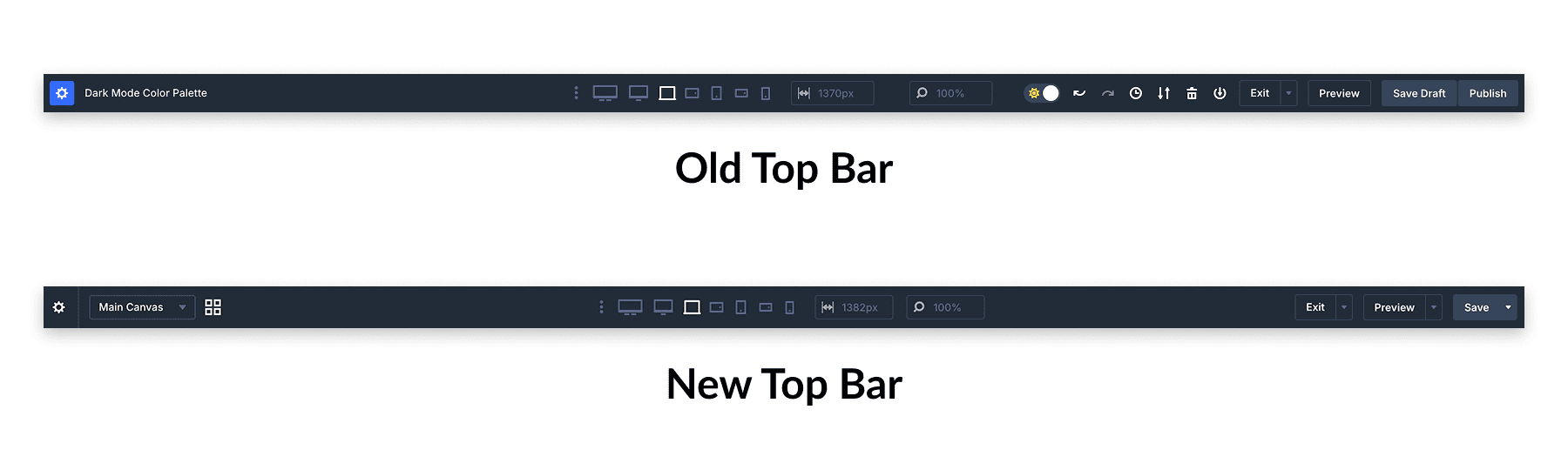 old vs new top bar in divi 5