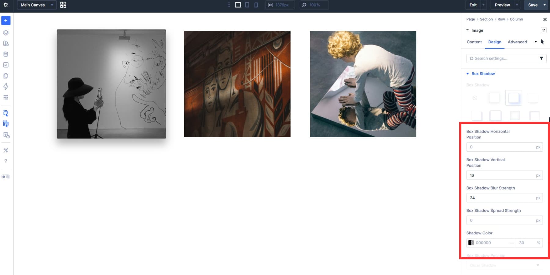 A screenshot of adjusting the shadow in the hover state in Divi 5