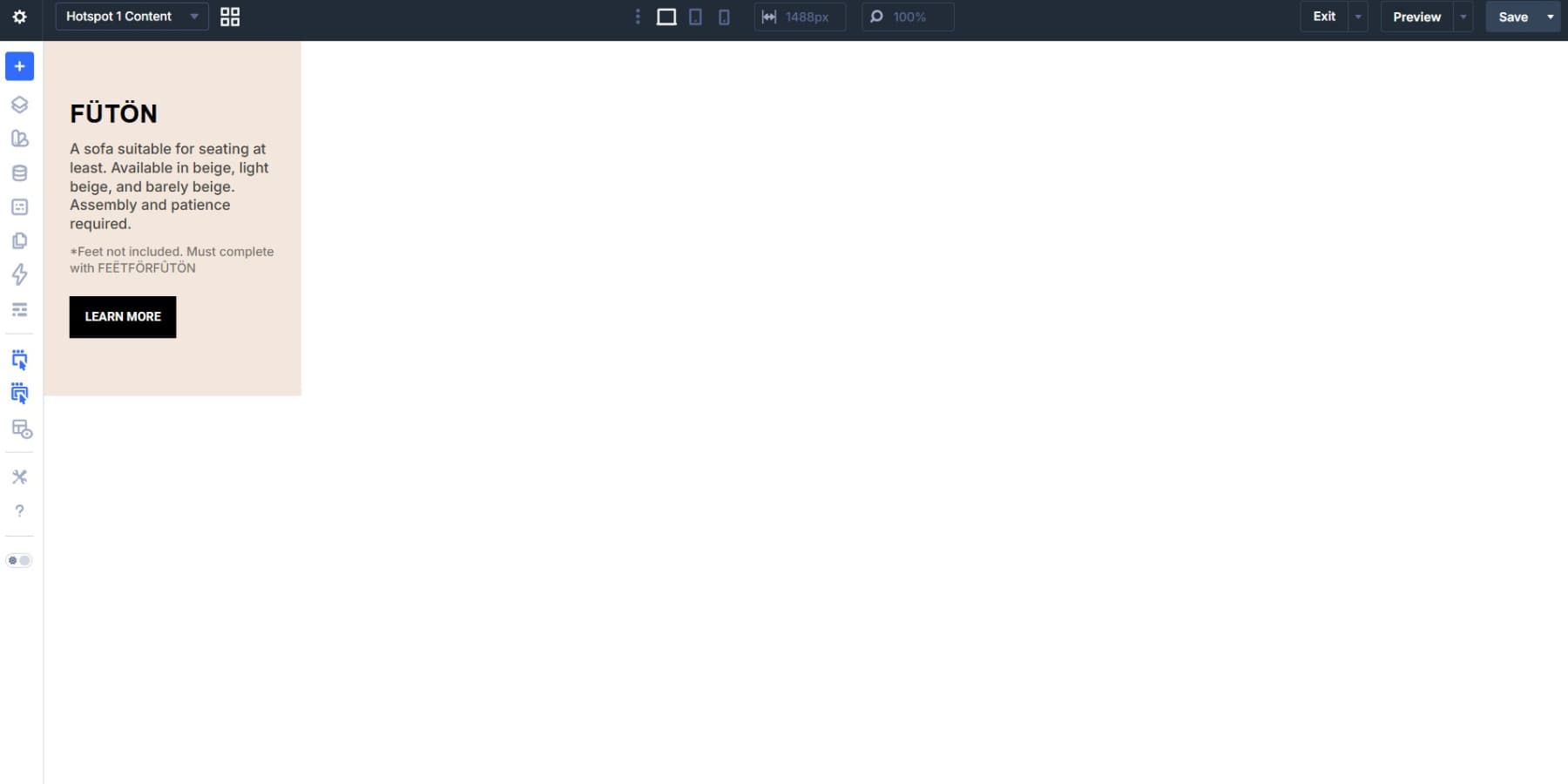 A screenshot of the adding content to the hotspot content section
