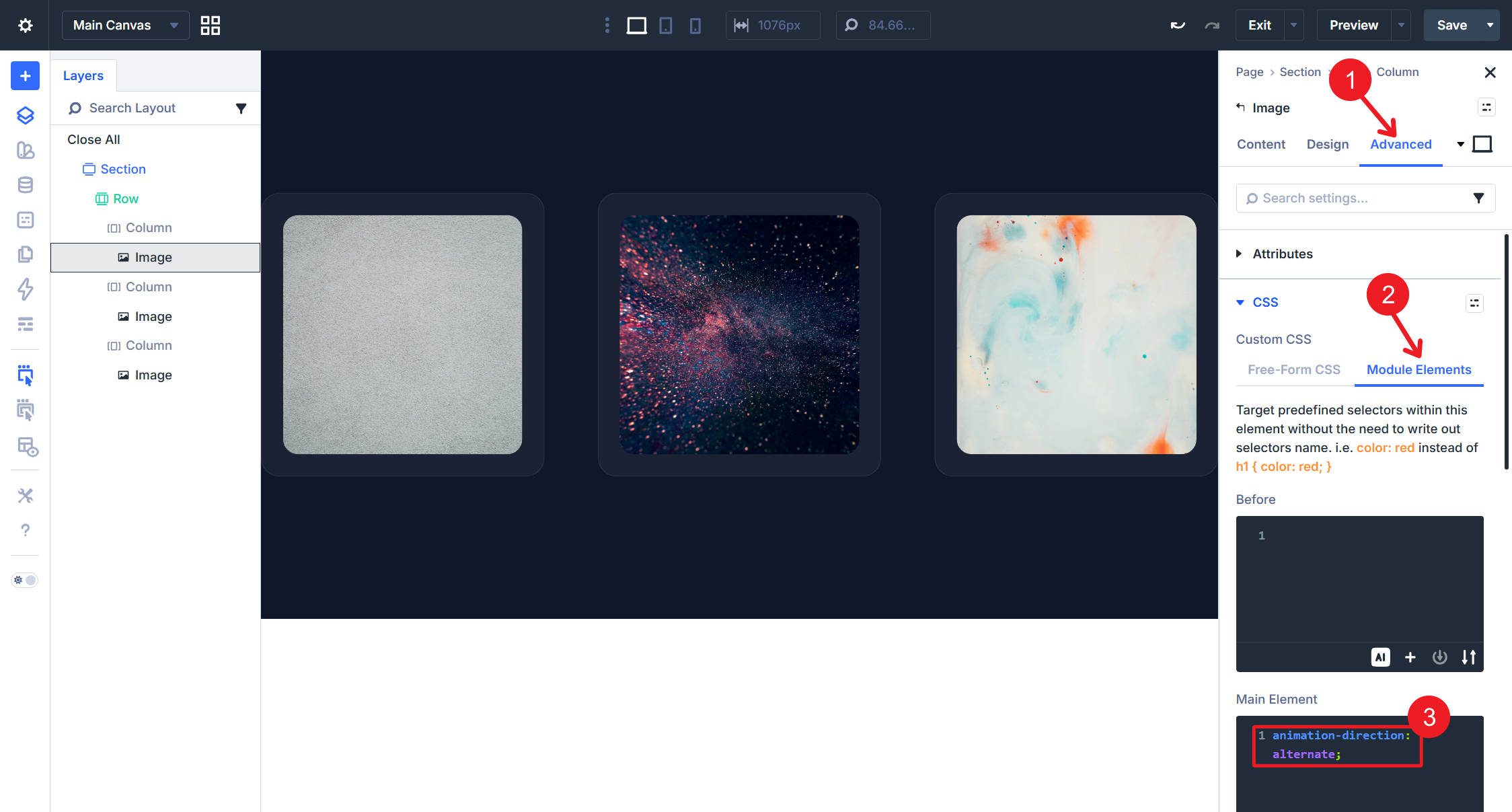 Module Main CSS Animation-direction alternate