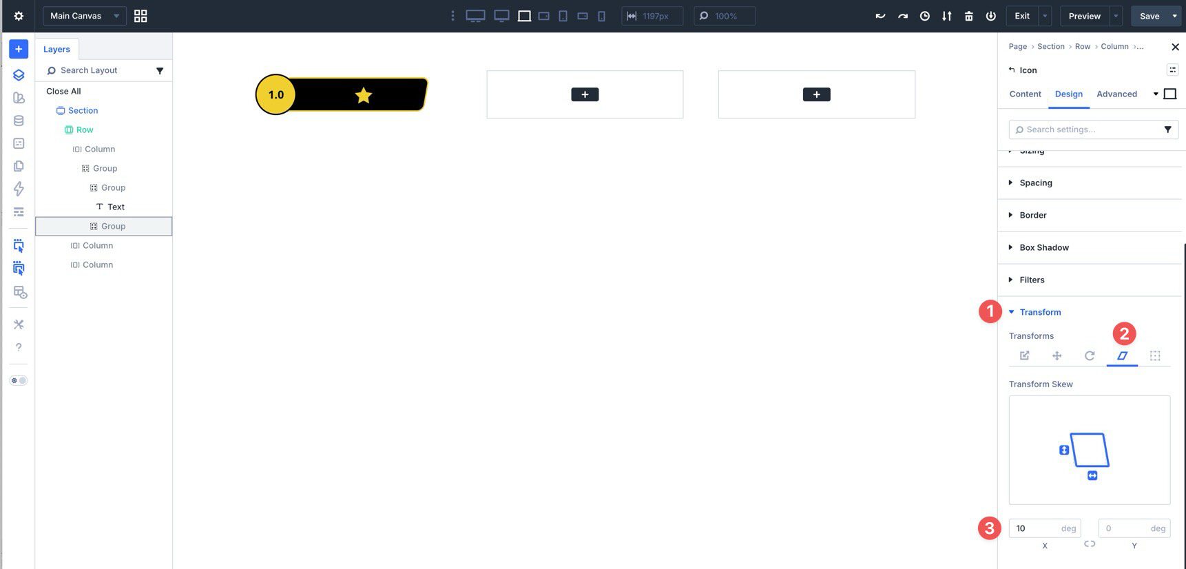Adjusting transform skew controls in Divi 5