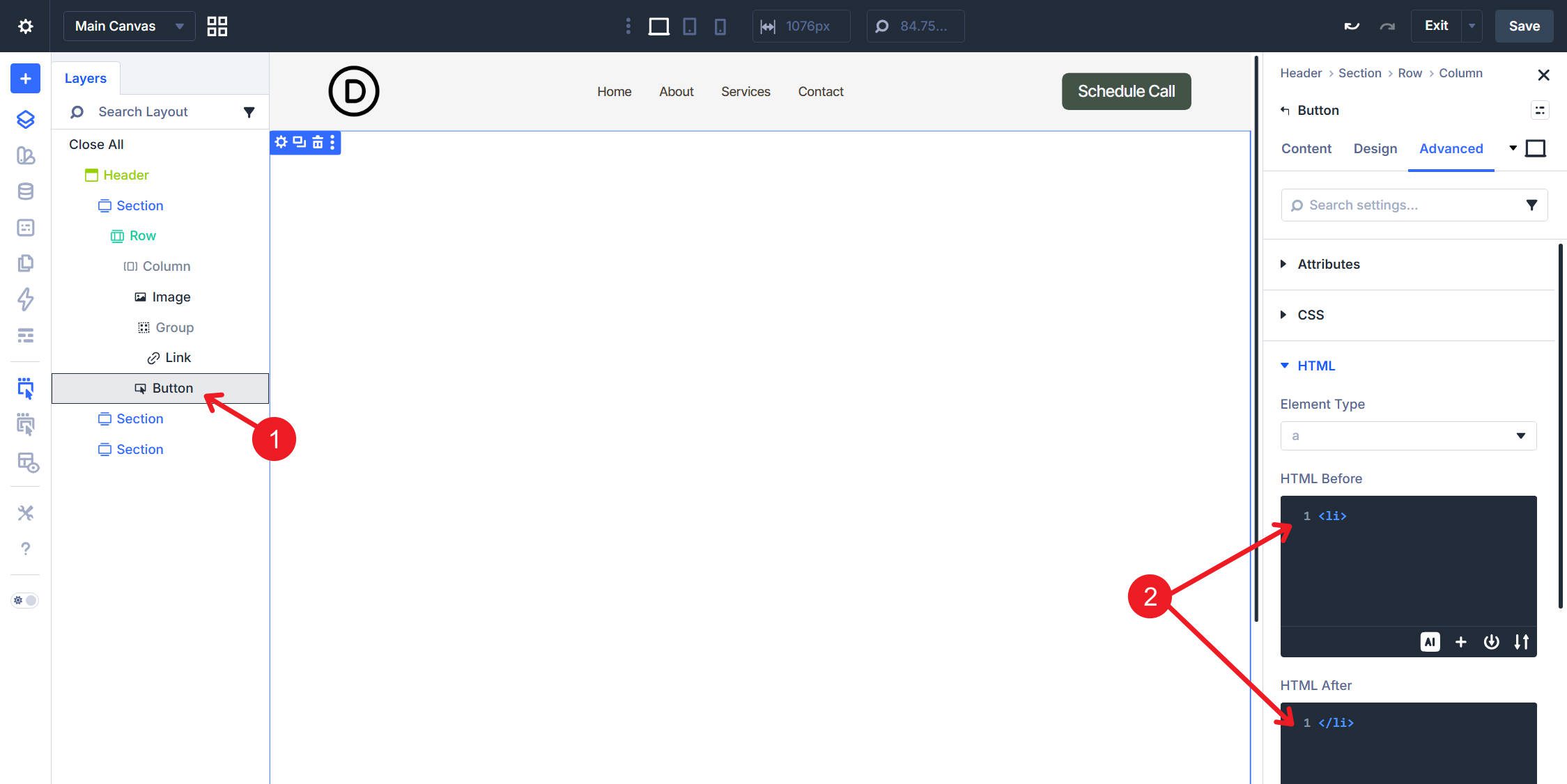 button html beforeafter li