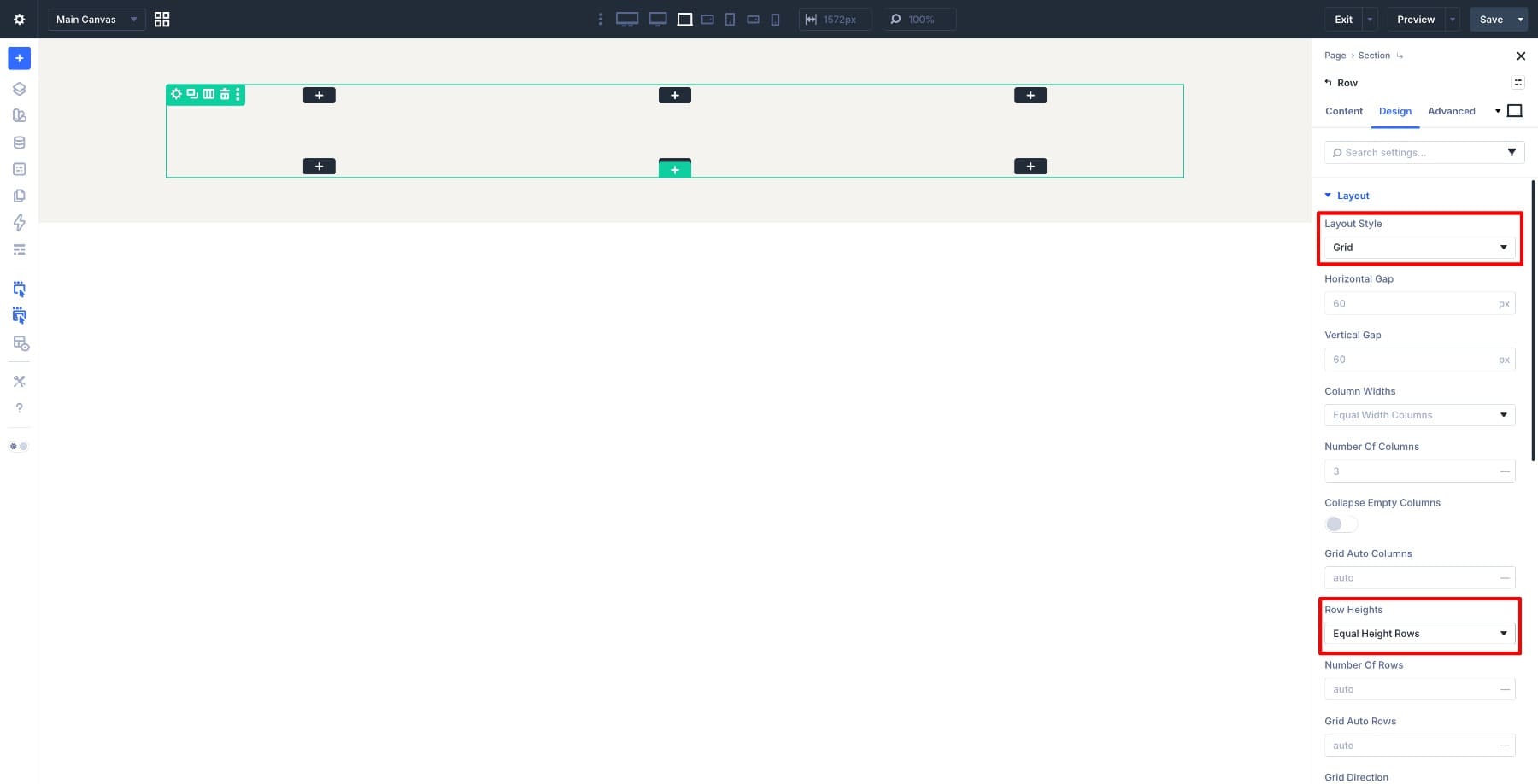 Set the row layout to grid