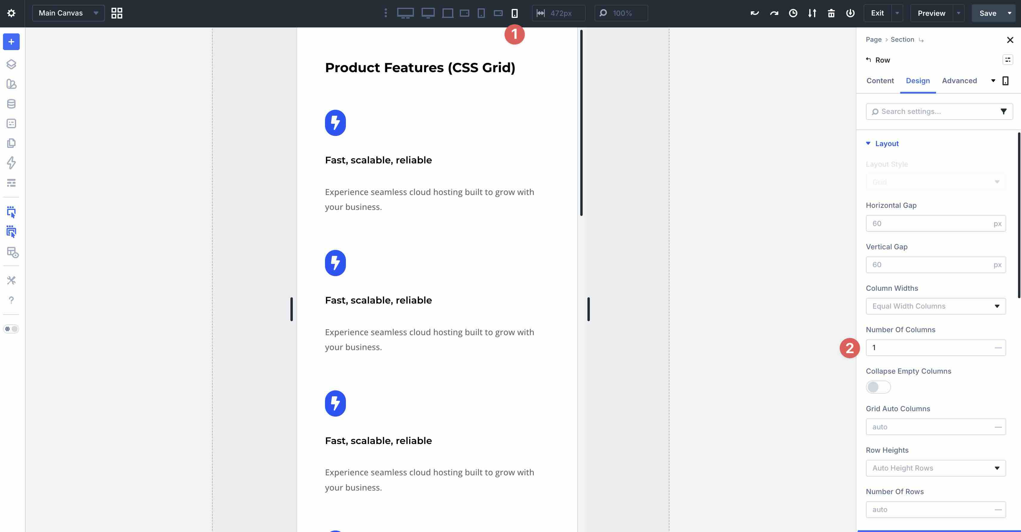 adjusting the number of columns in Divi 5 on mobile