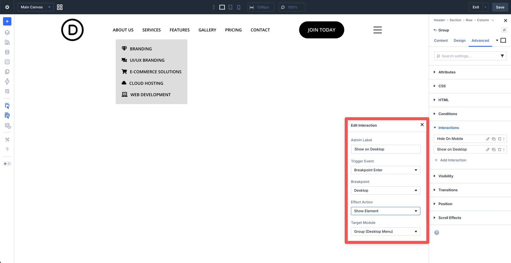 desktop only Interactions