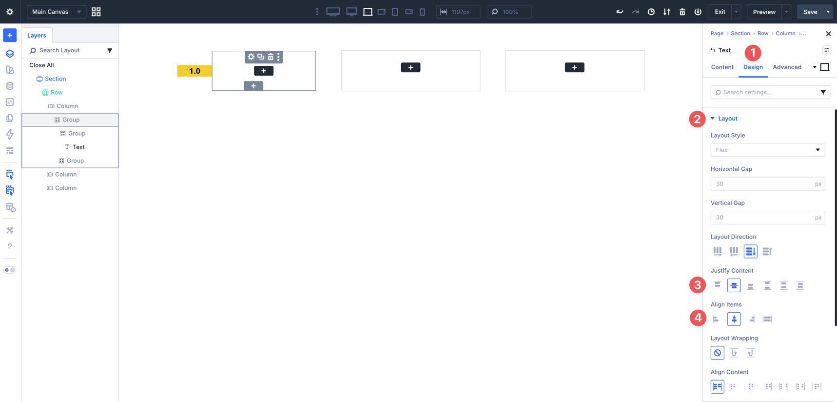 Text module layout settings in Divi 5