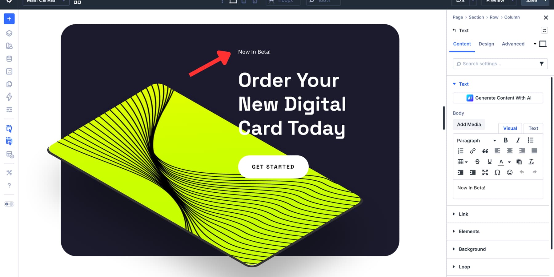 Text module with a badge label in Divi 5