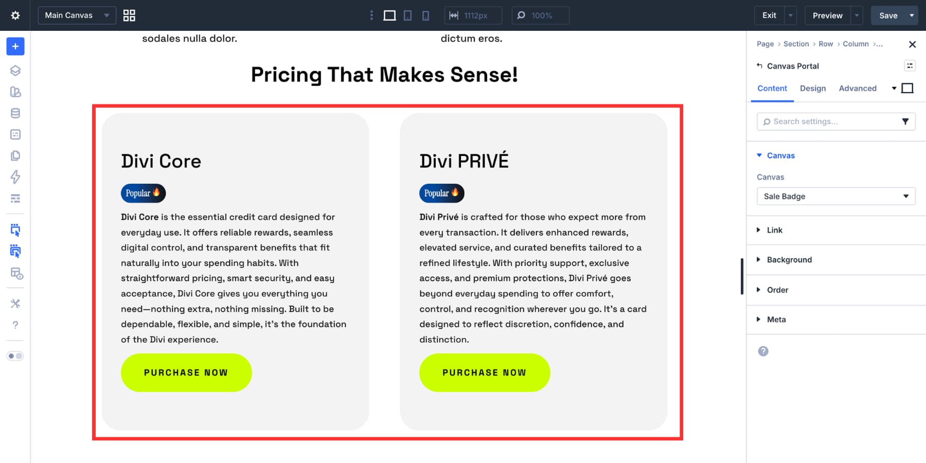 Badge text updated across the layout after editing the canvas