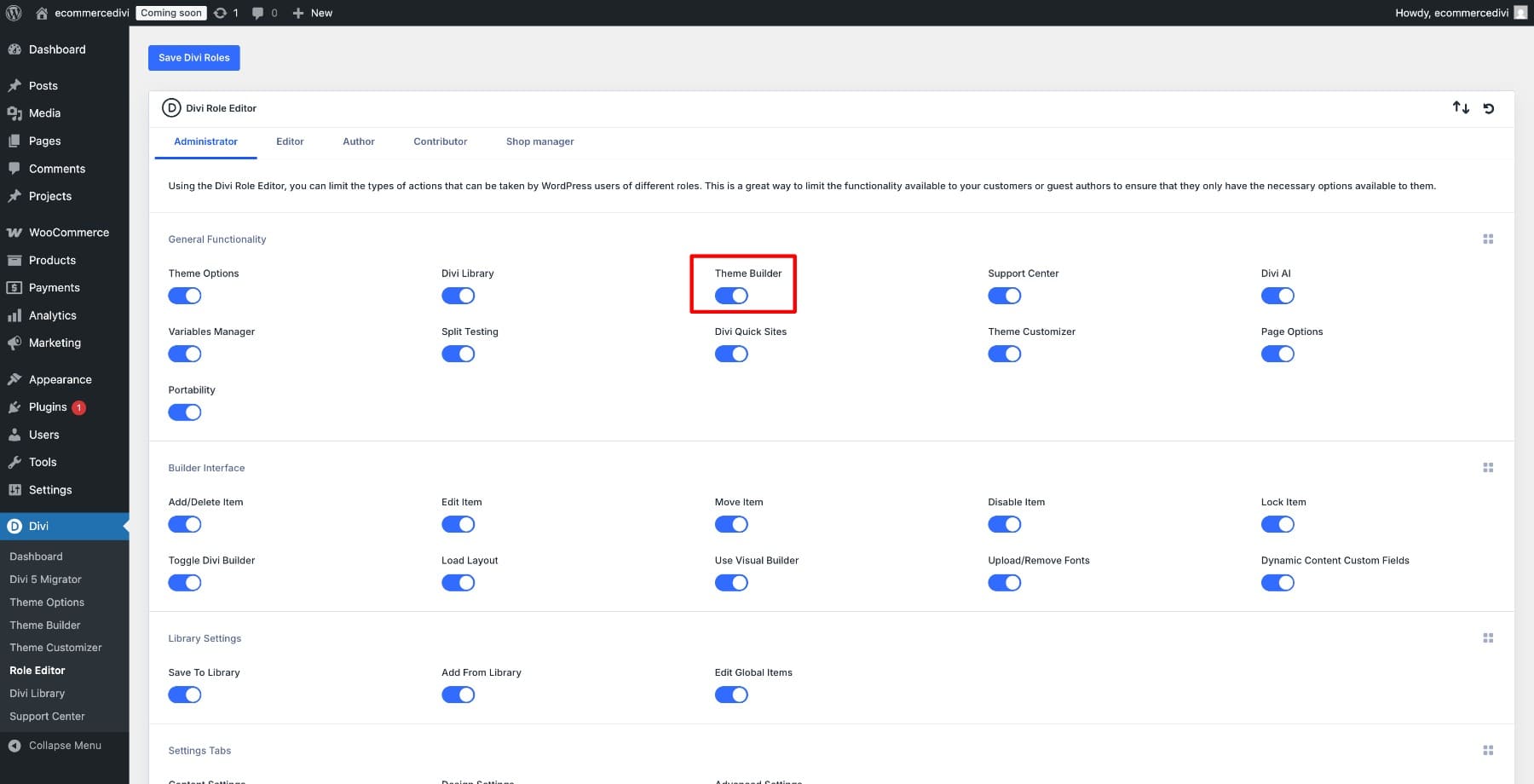 Divi 5 theme builder controls