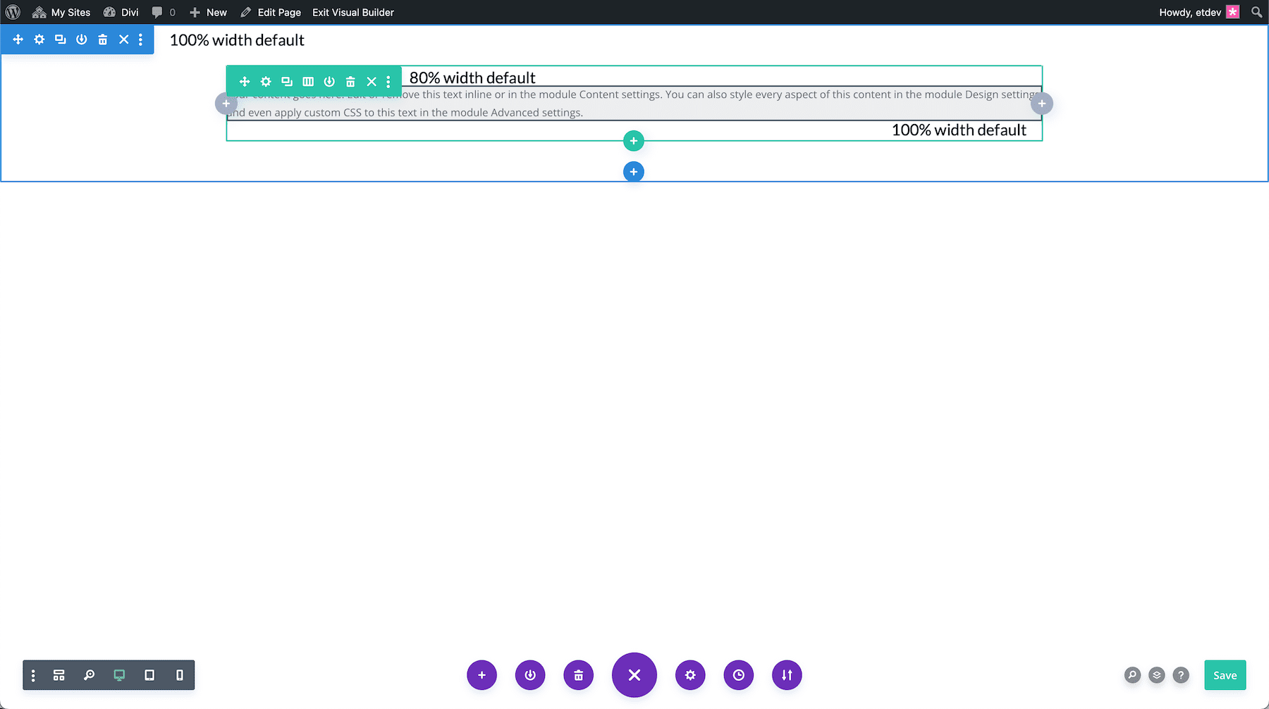 Default sizing in Divi Sizing Options