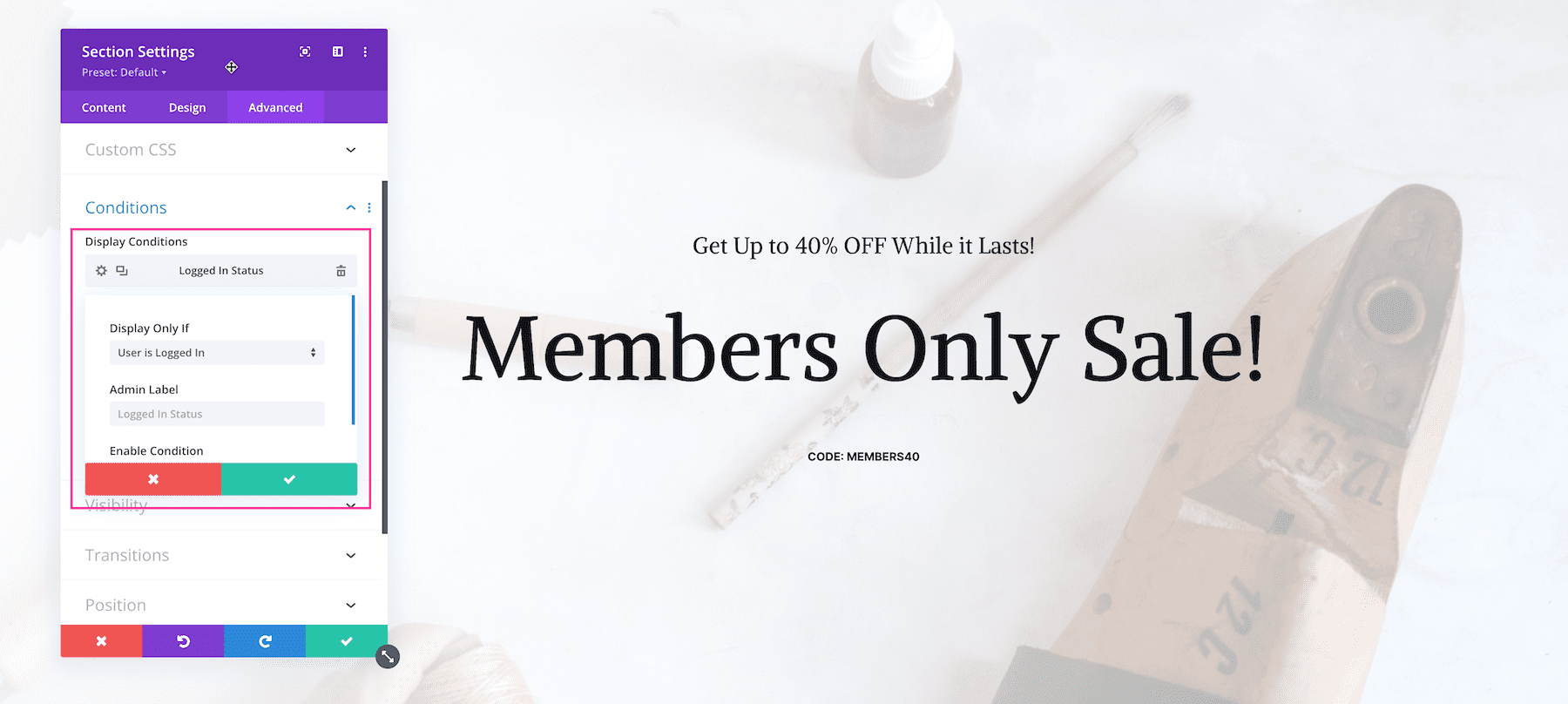 Showing or Hiding Using Divi Condition Options