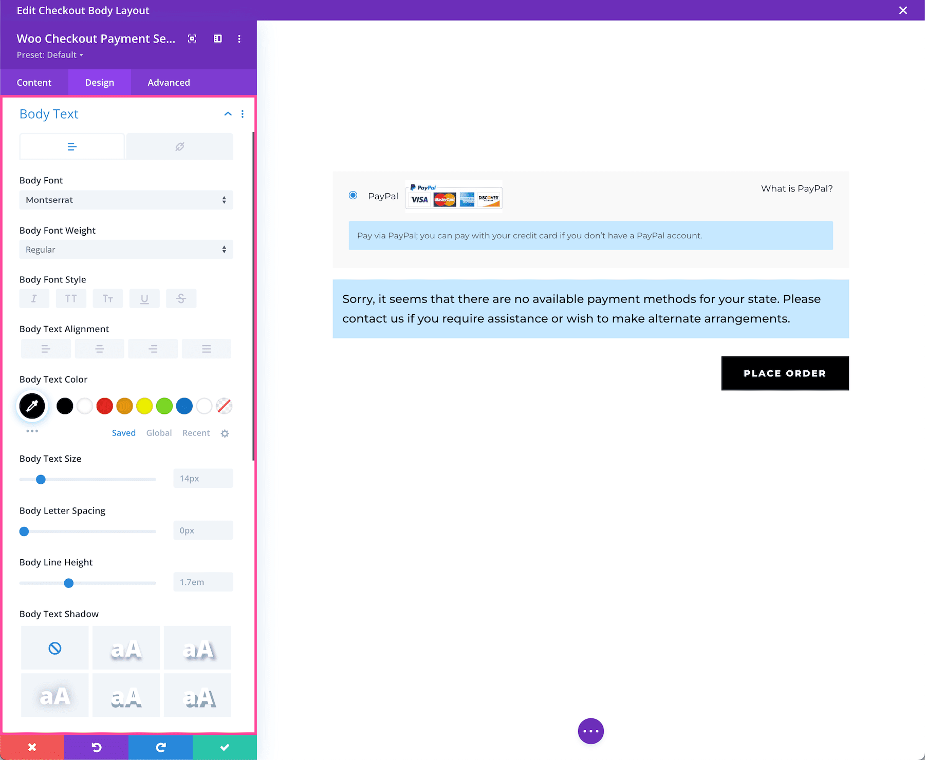Divi Woo Checkout Payment Module