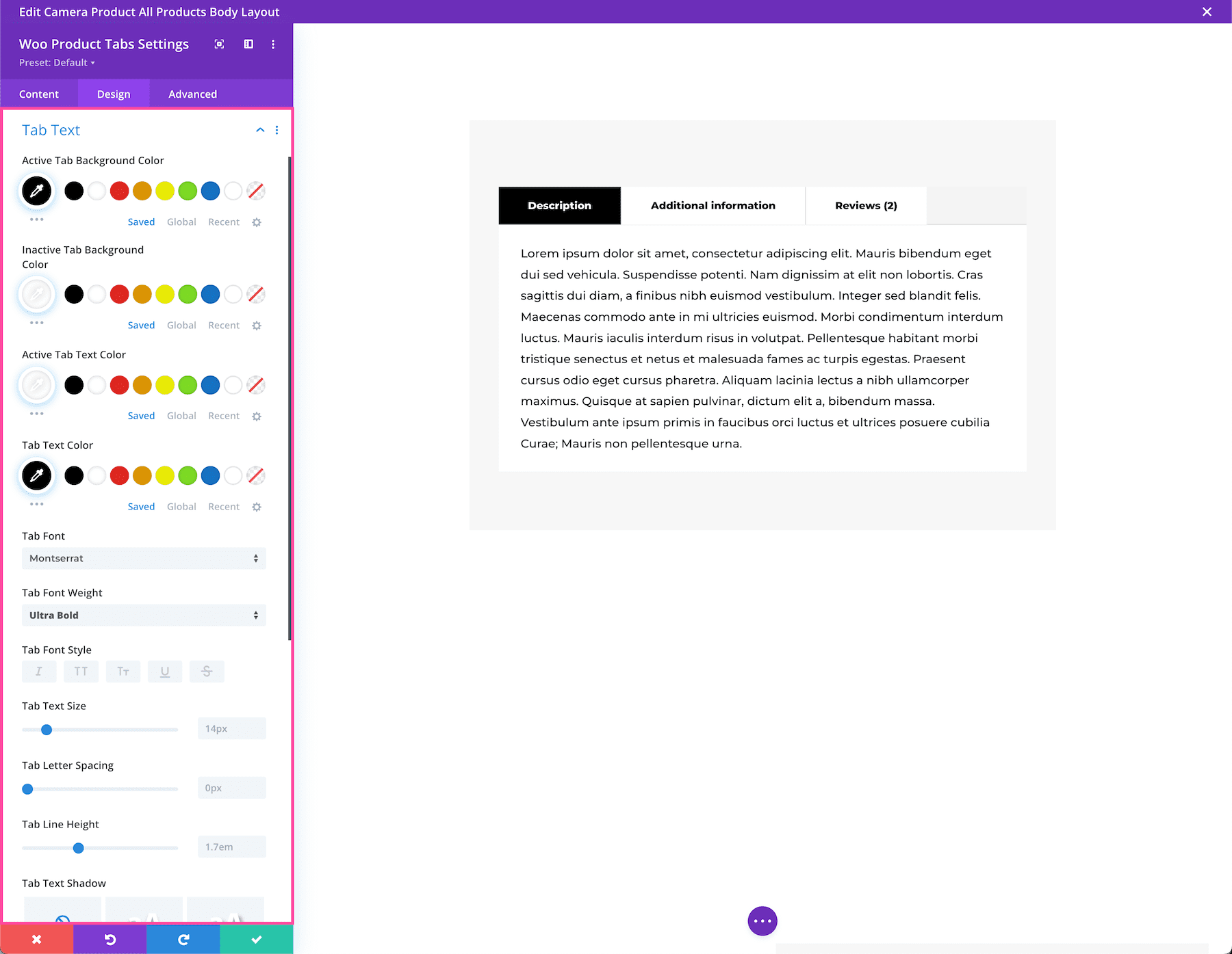 Divi Woo Product Tabs Module