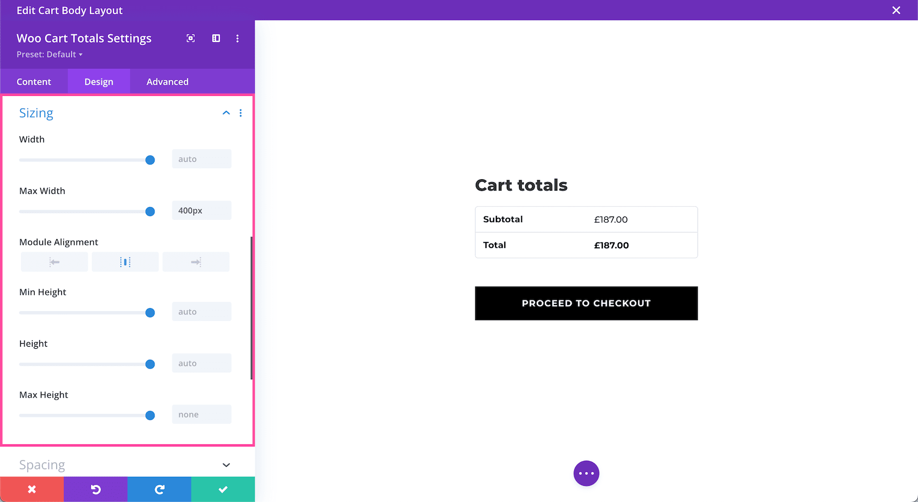 Divi Woo Cart Totals Module