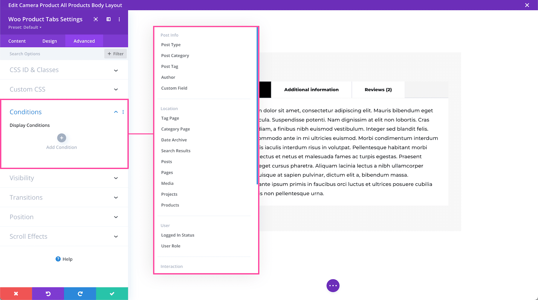 Divi Woo Product Tabs Module