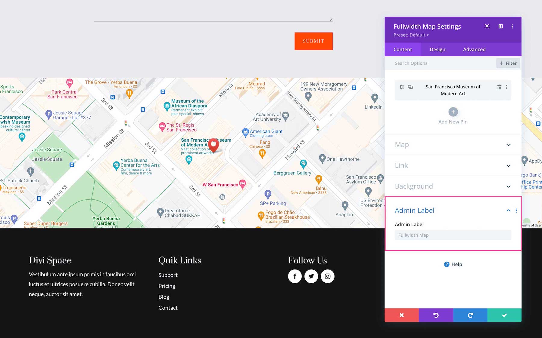 Divi Fullwidth Map Module Admin Label