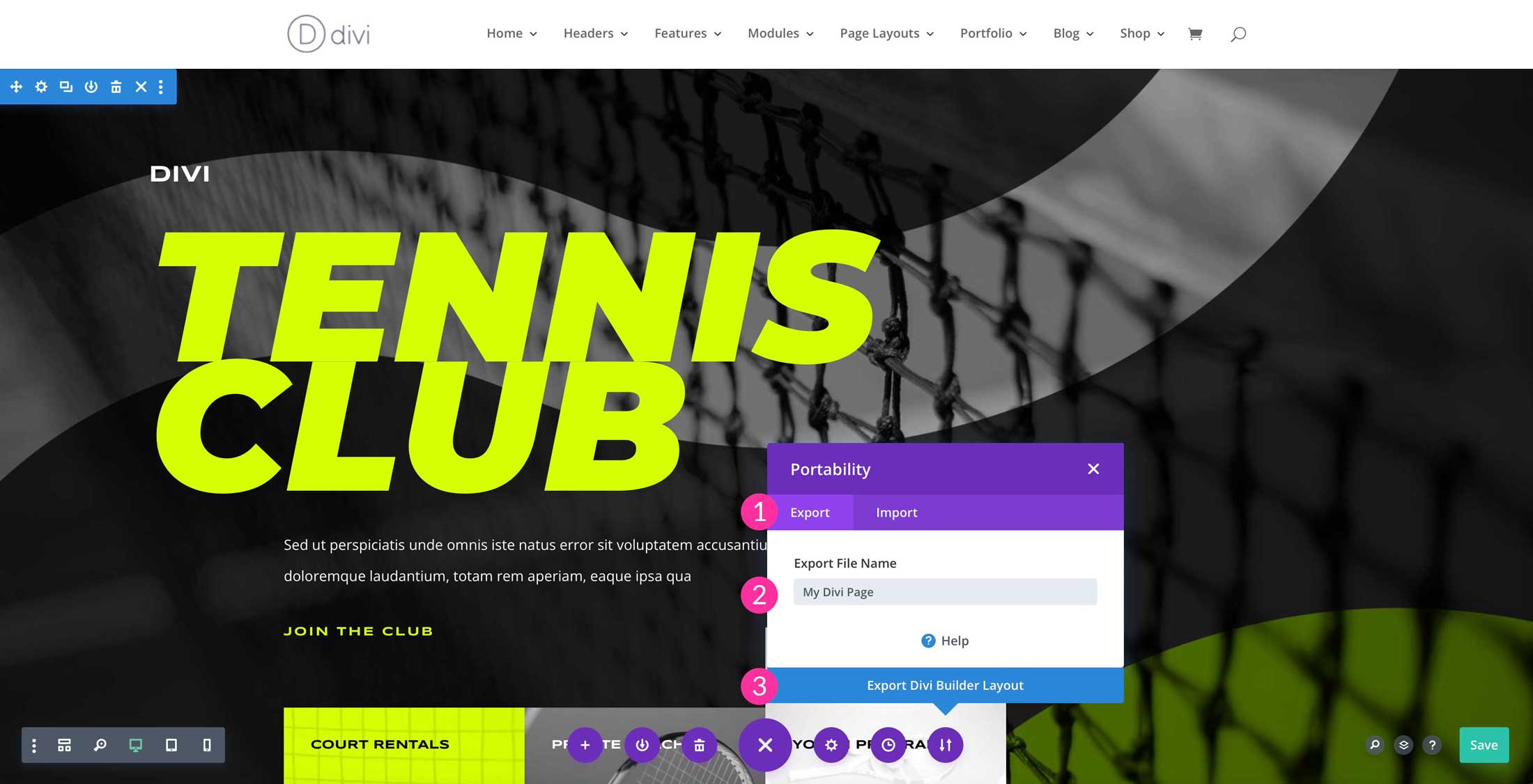 Export your Divi layout