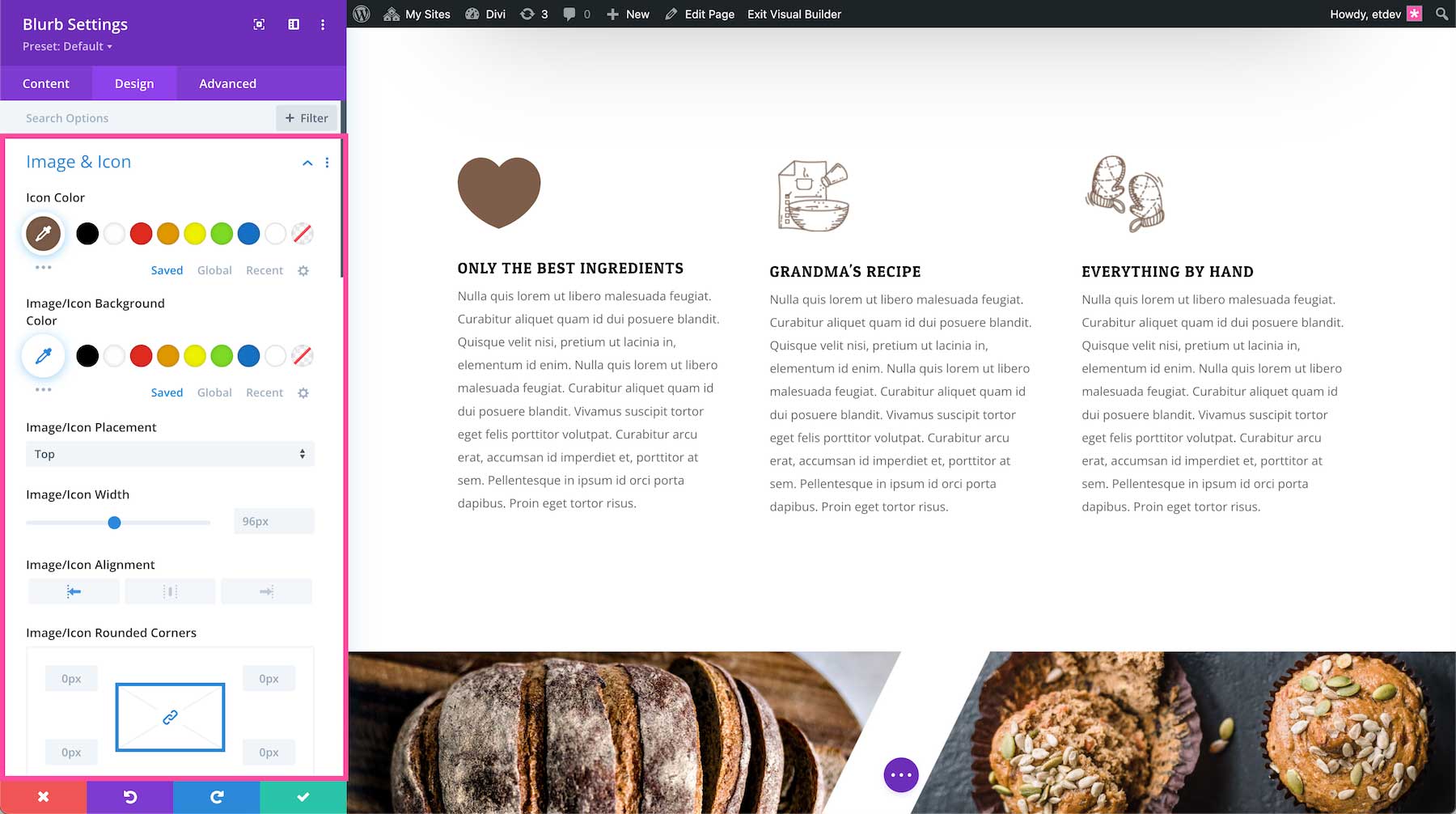 Blurb icon styling options