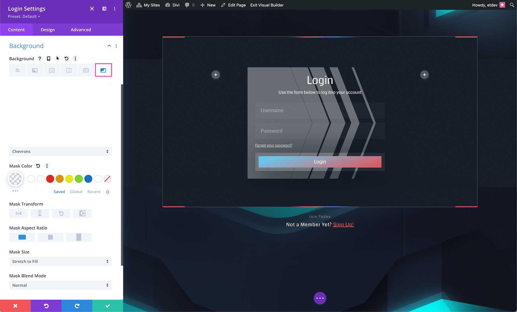 How to add a background mask to the Divi Login Module
