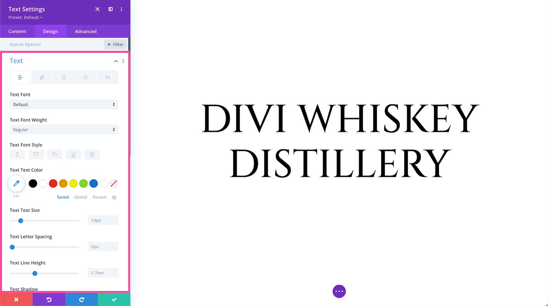 Divi Text Module text styling options