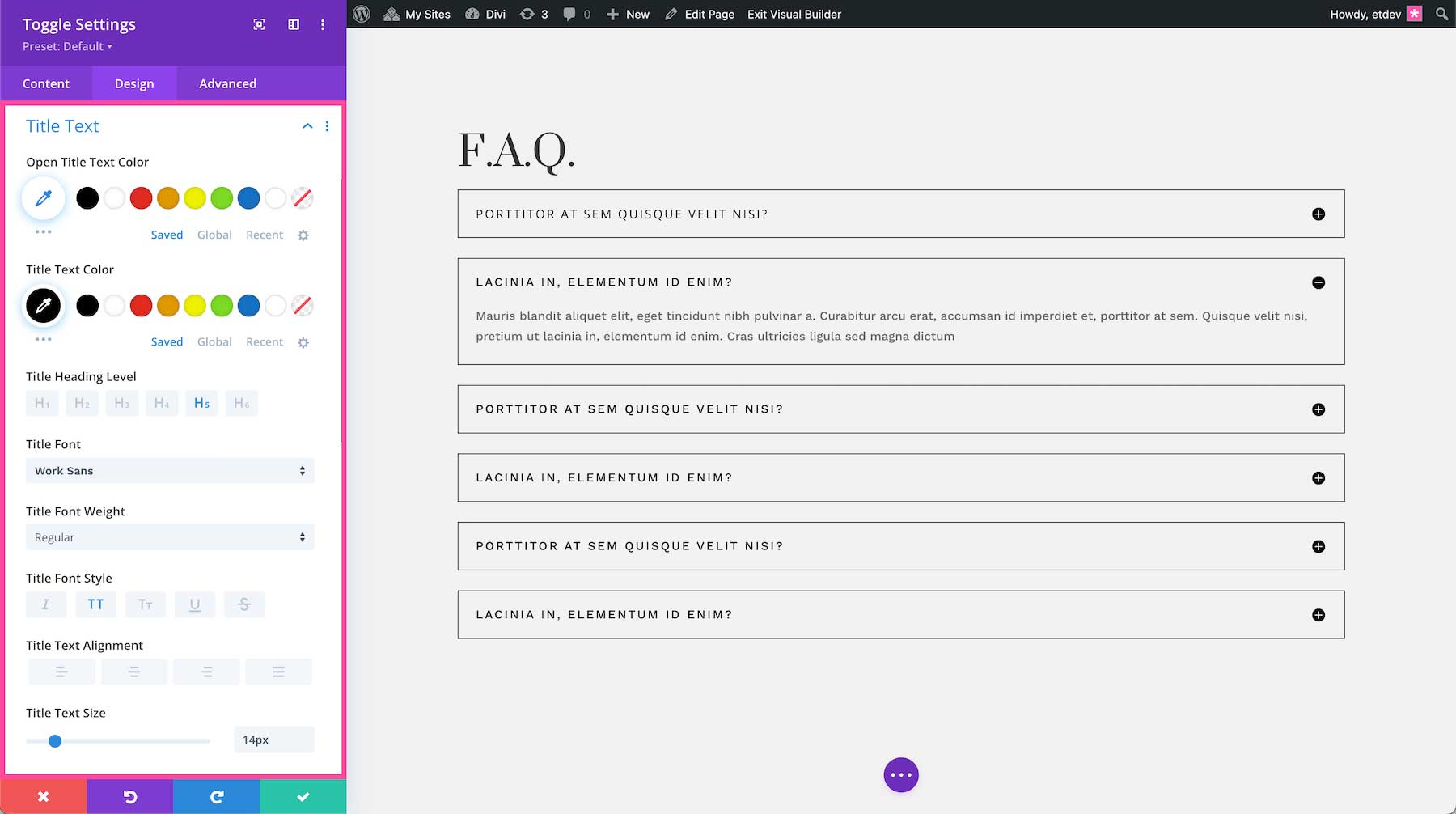 Divi Toggle Module Title text 