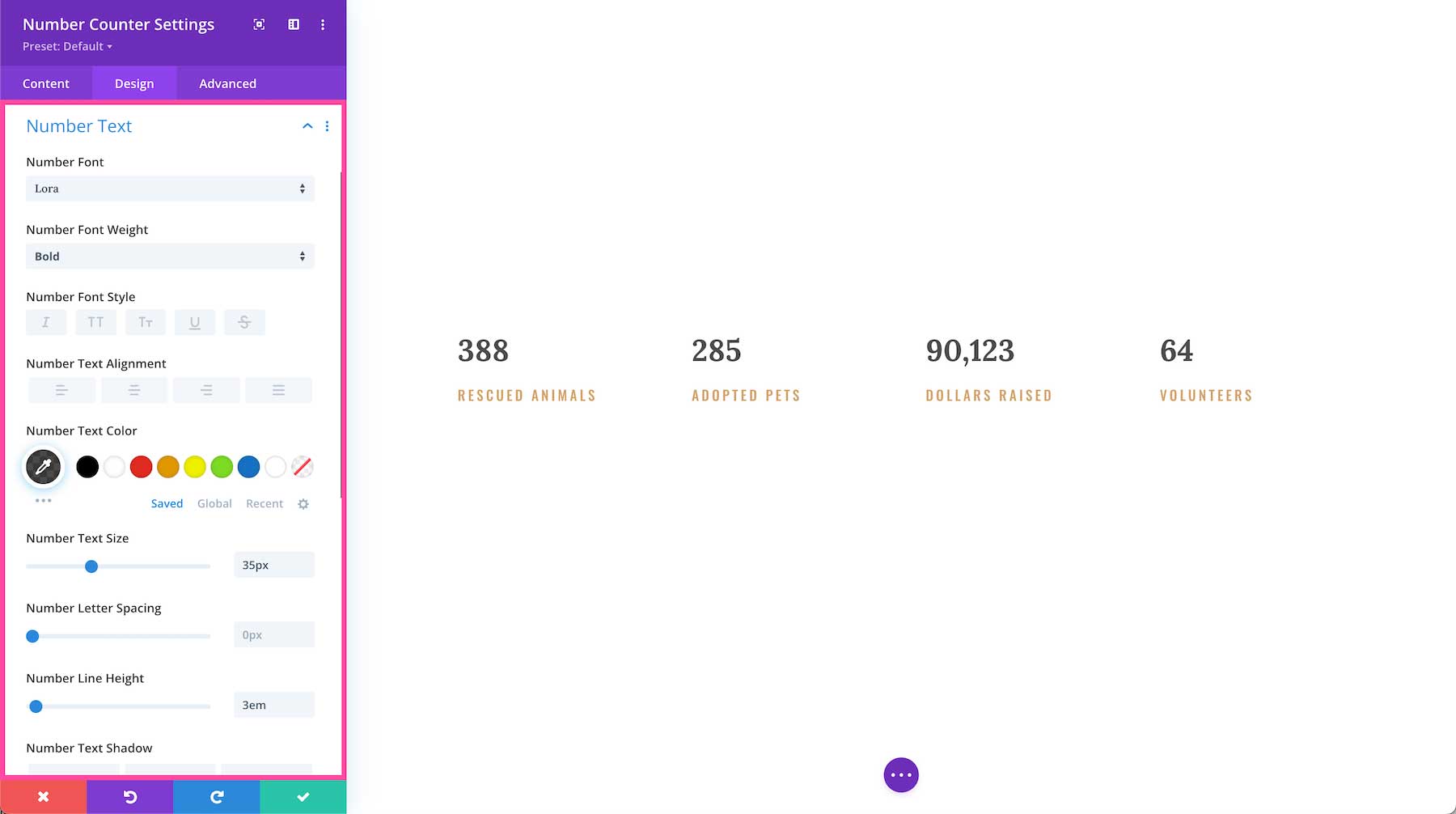 Divi Number Counter Module number text