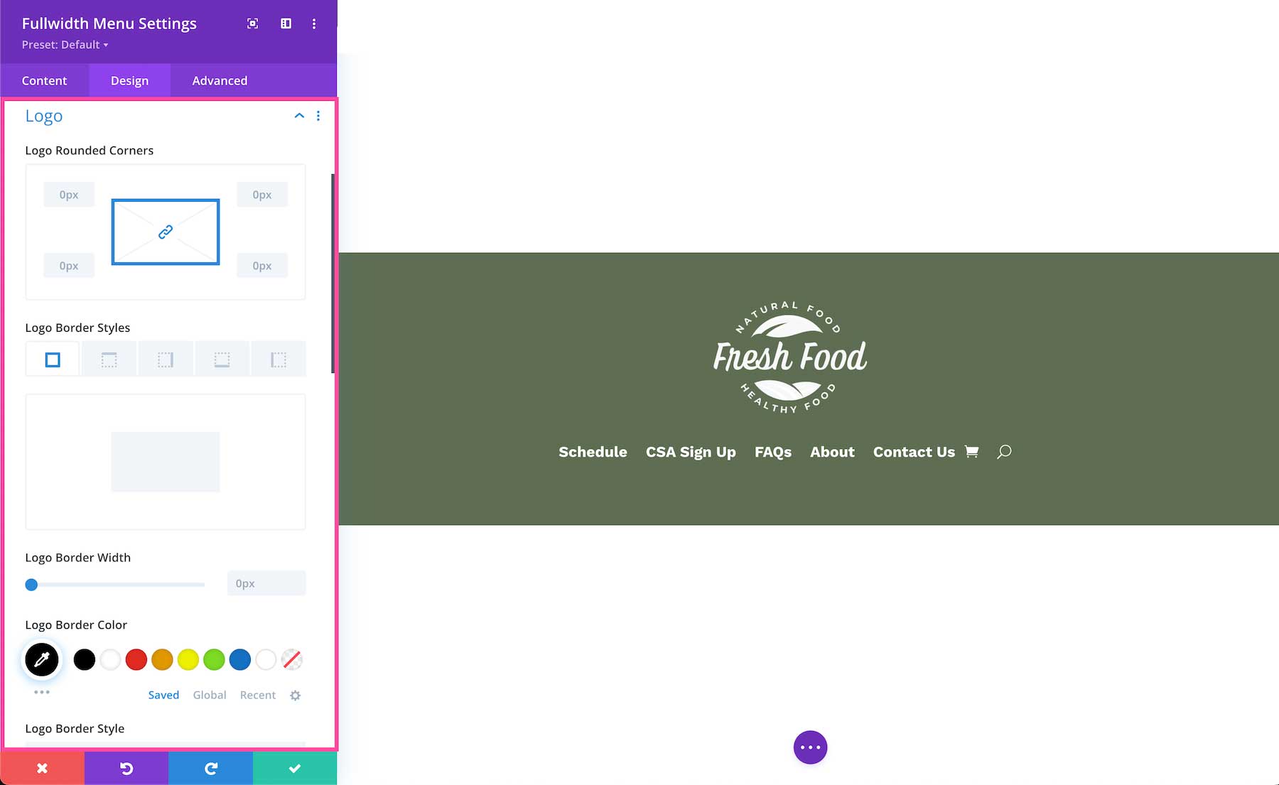 Divi Fullwidth Menu Module logo settings