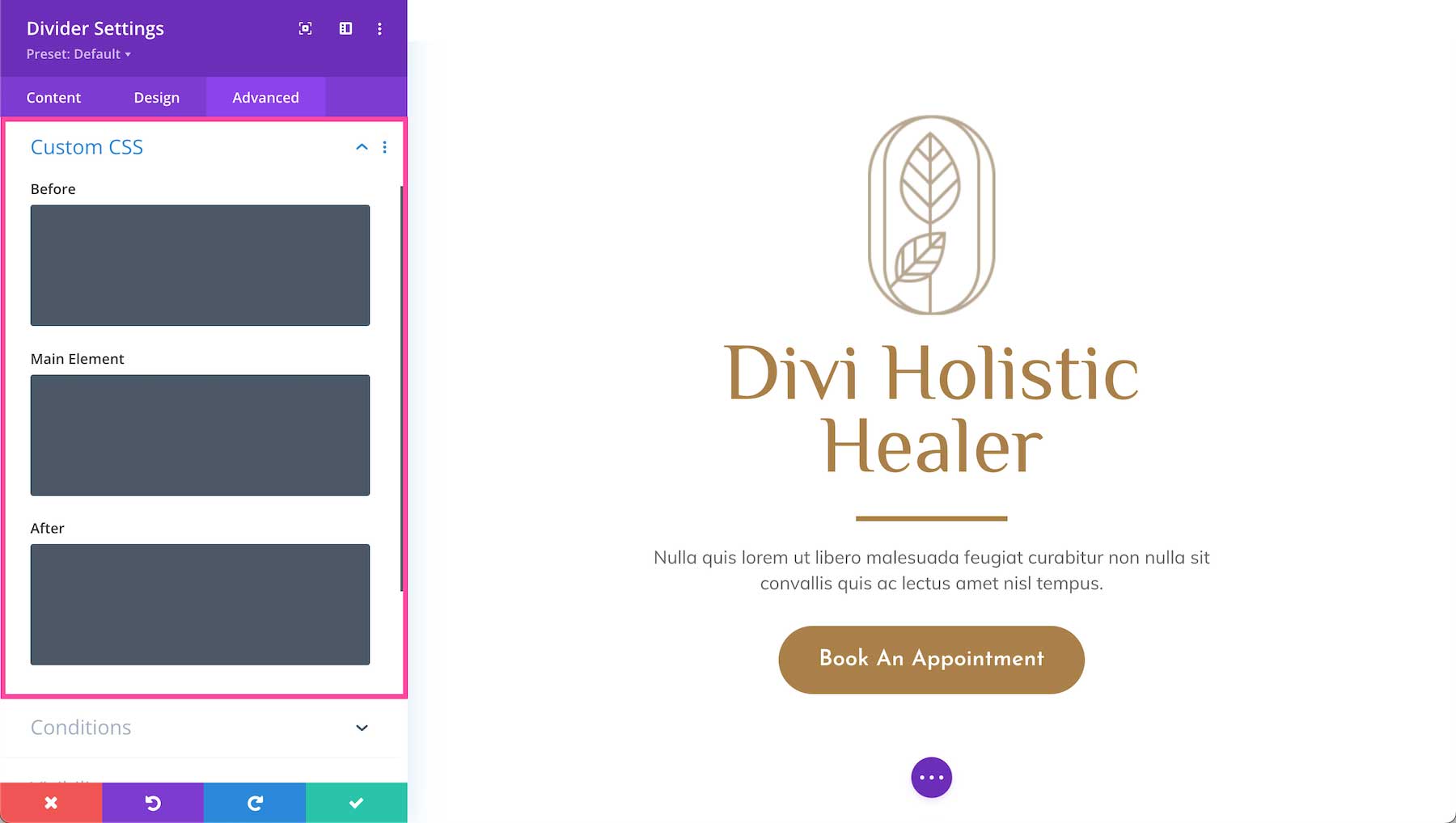 Divi Divider Module custo mcss