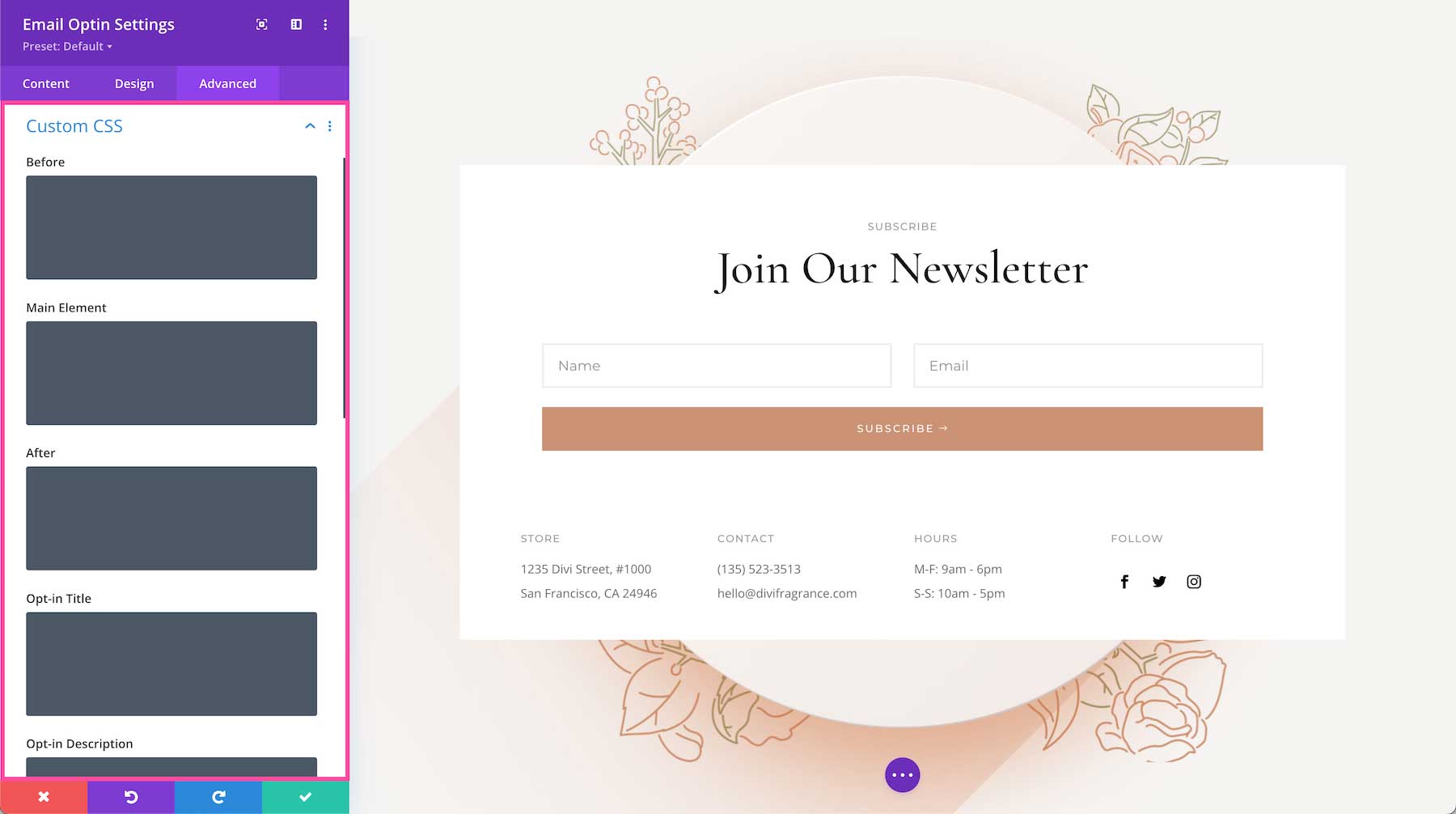 Divi Email Optin Module custom css