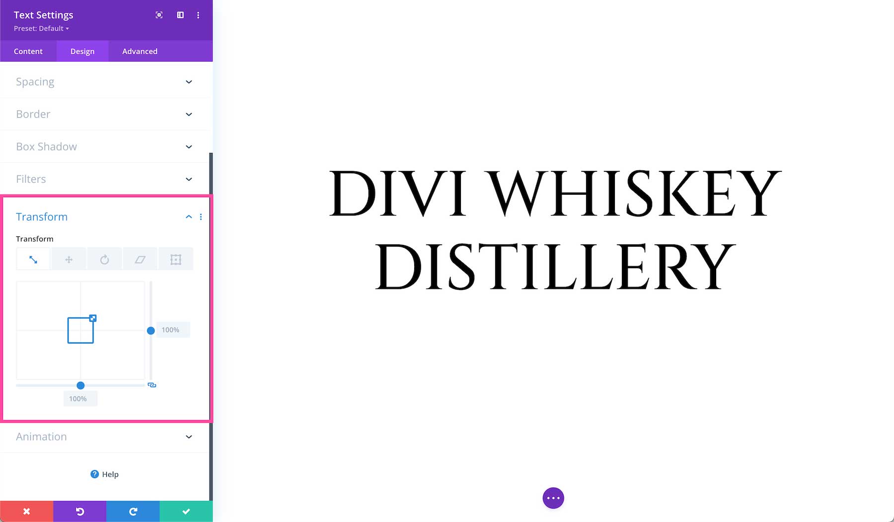Divi Text Module transform