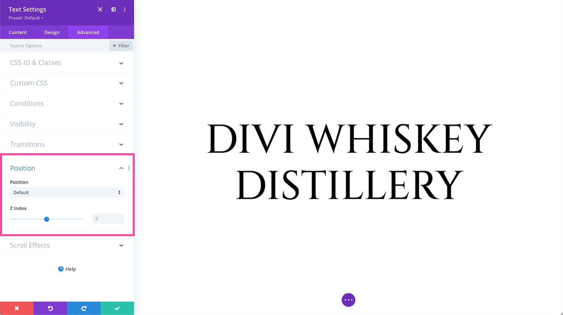 Divi Text Module position