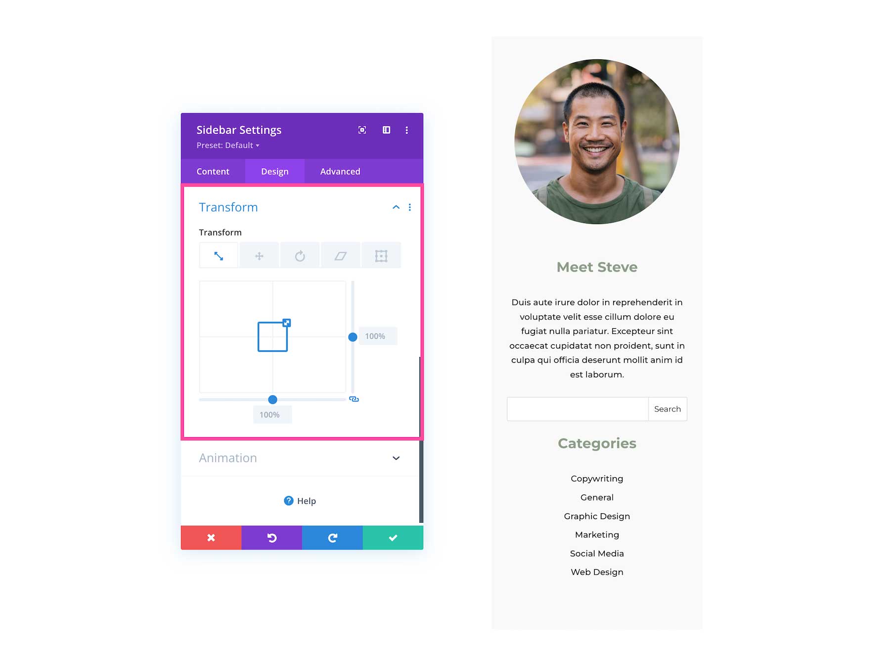 Divi Sidebar Module transform