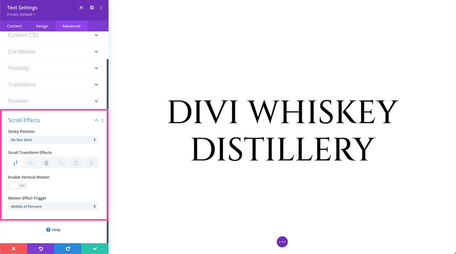 Divi Text Module scroll effects