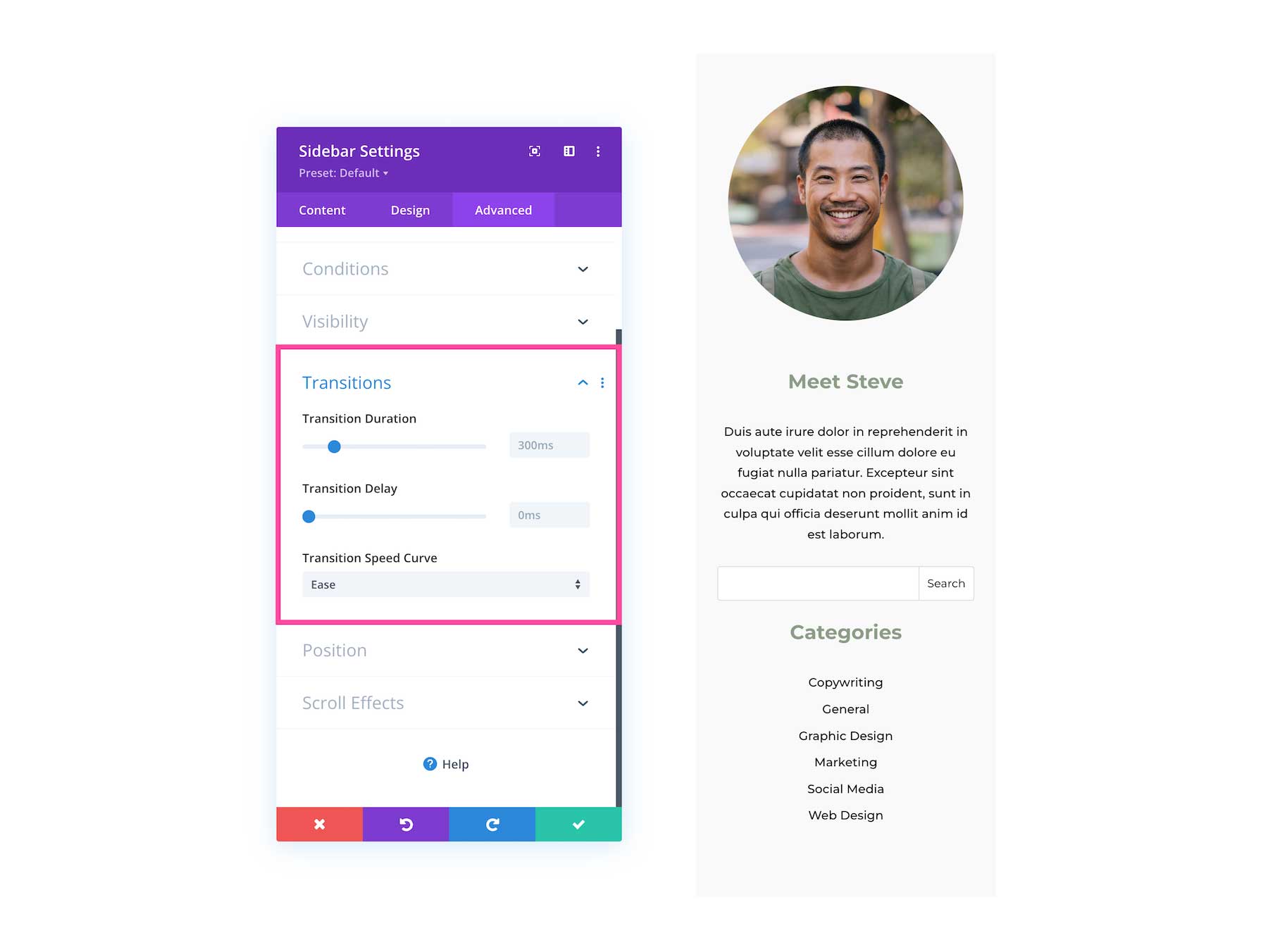 Divi Sidebar Module transitions
