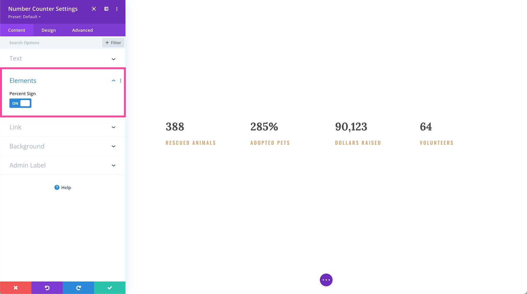 Divi Number Counter Module elements