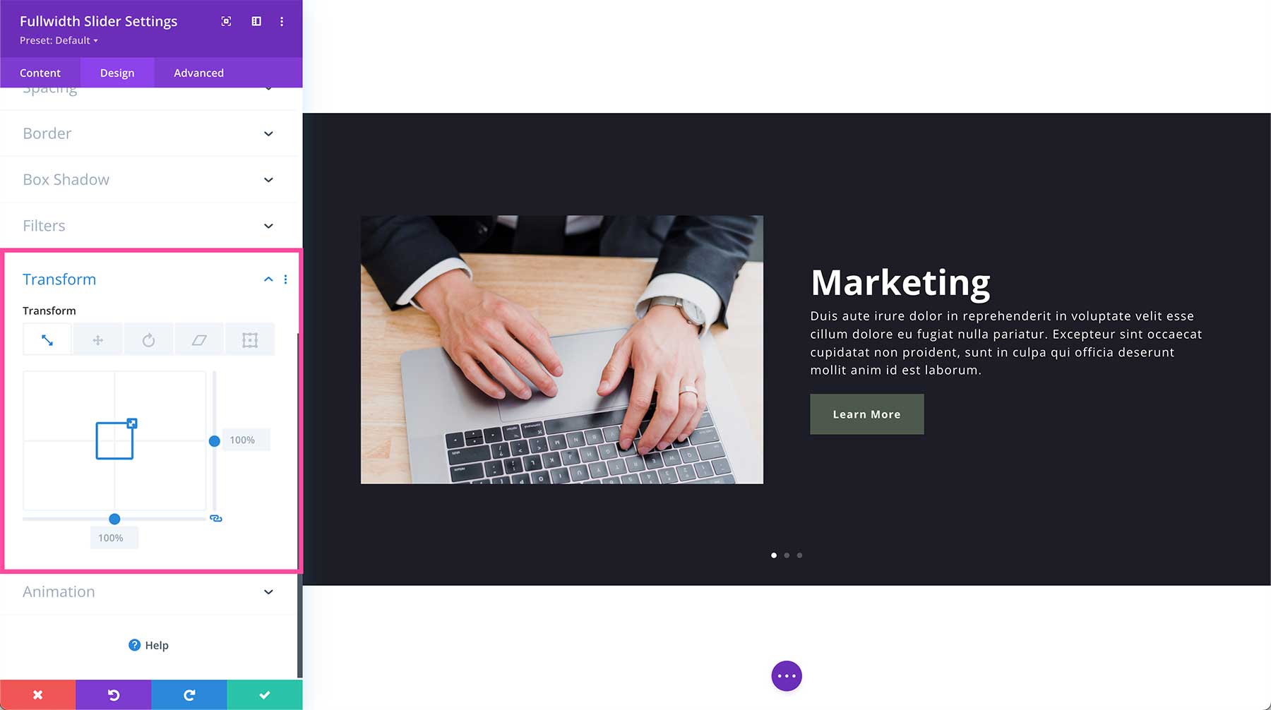 Divi Fullwidth Slider Module transform